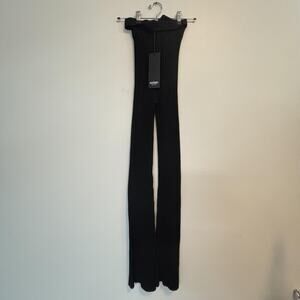 Andrea Adamo Pants Womens XS Black Flare Stretchy Ribbed High Waist Cut Out